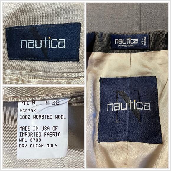 Nautica Mens 41R 32x29 Olive Gray Green Tone Suit Worsted Wool U.S.A. - Picture 16 of 16